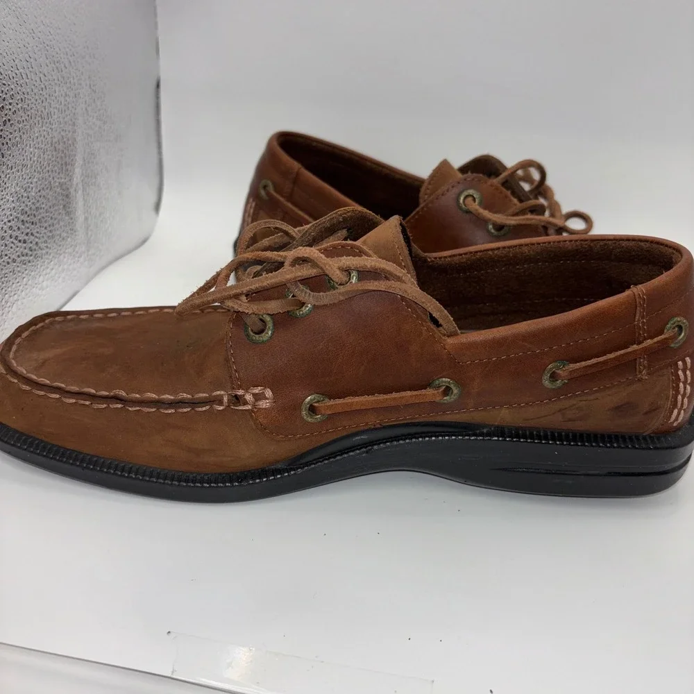 ECCO Mens Brown Leather Water Repellent Boat Shoes RubberTech Loafers 43 9-9.5